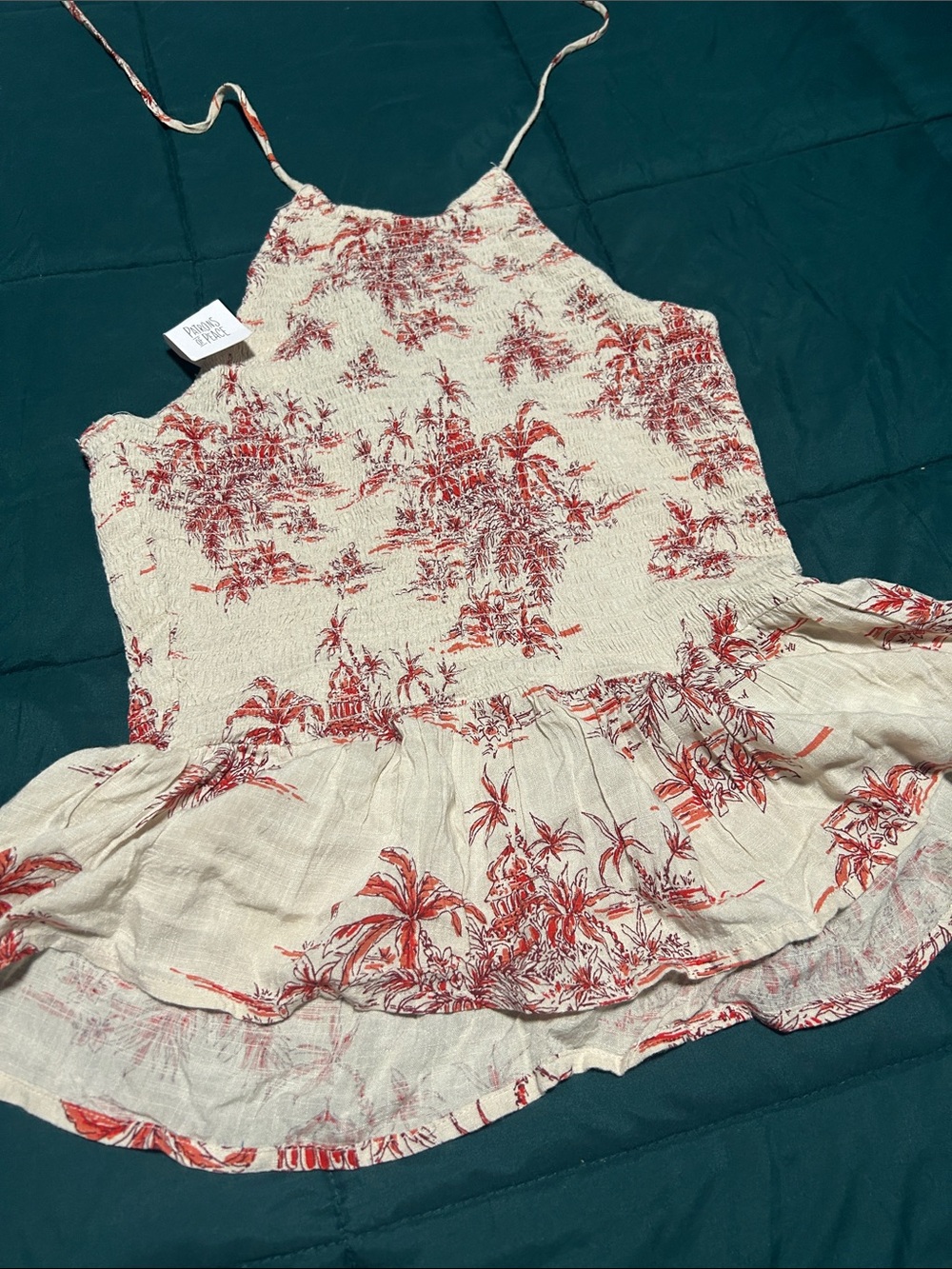 Patrons of Peace Cream Smocked Camisole with Red Tropical Print